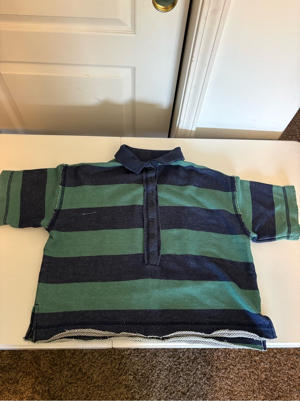 American Eagle Outfitters Boys Green & Navy Striped Polo